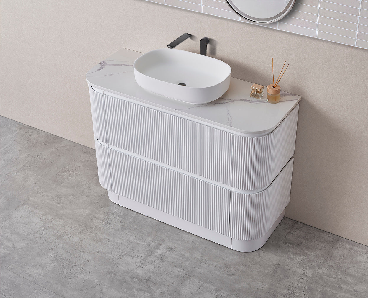 HUDSON 1200MM FREE STANDING VANITY| MATT WHITE | STONE TOP