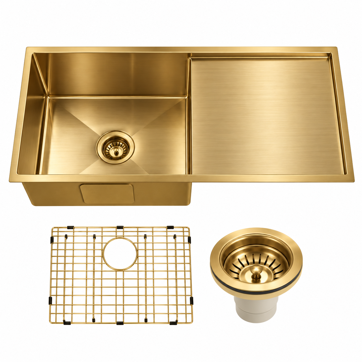 HAND MADE 960 SINGLE BOWL WITH DRAINER | BRUSHED GOLD