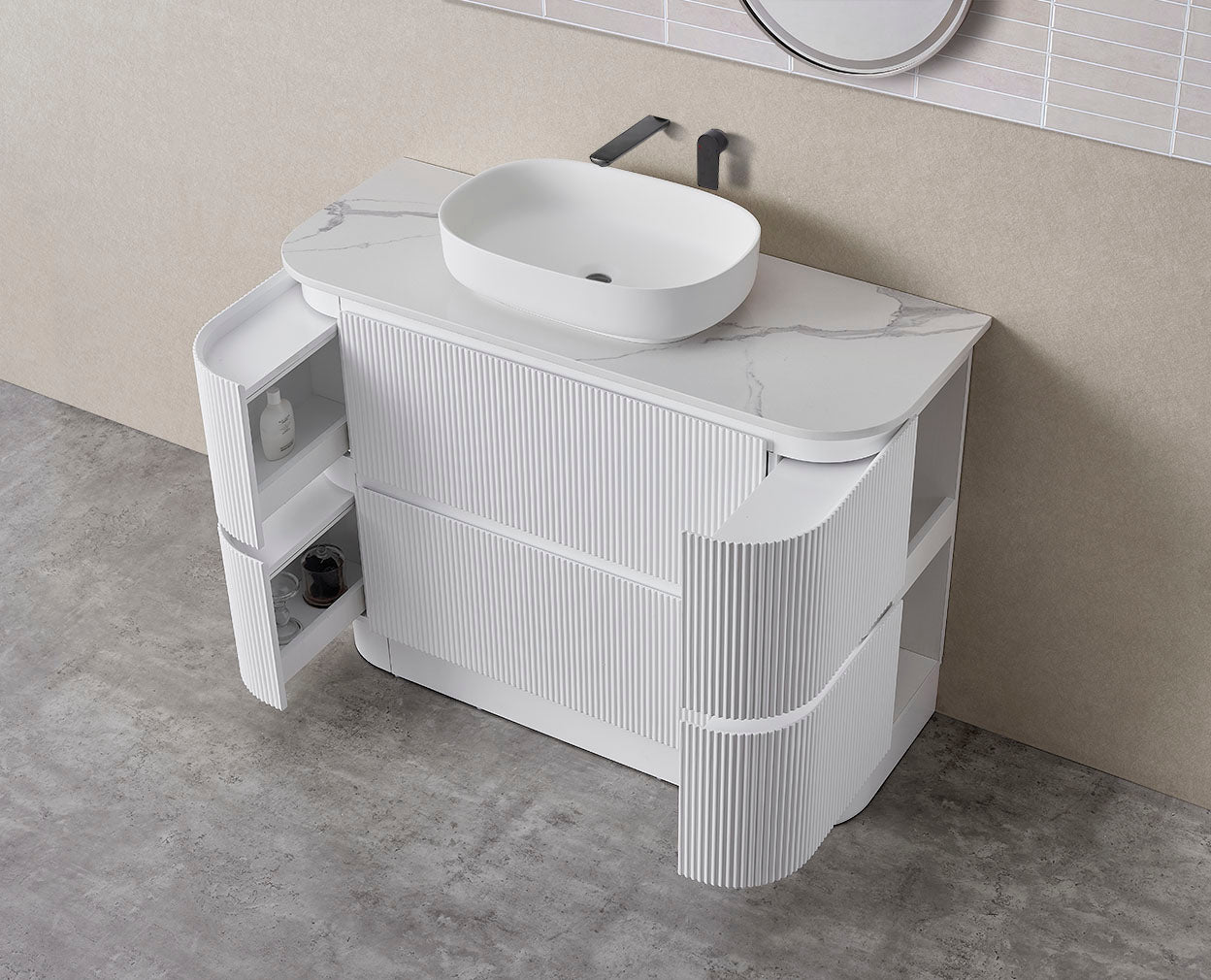 HUDSON 1200MM FREE STANDING VANITY| MATT WHITE | STONE TOP