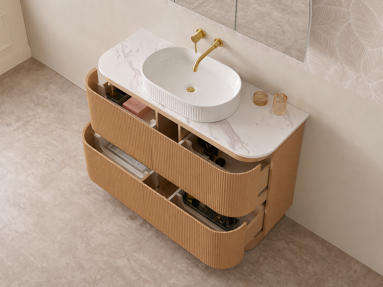 KINGSLEY 1500MM FREE STANDING VANITY | ROSEWOOD | STONE TOP