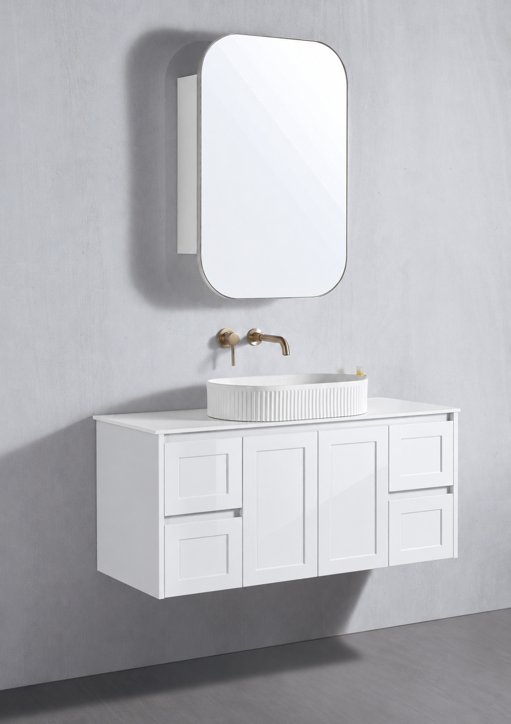LUNA 1200MM WALL HUNG VANITY GLOSS WHITE | STONE TOP