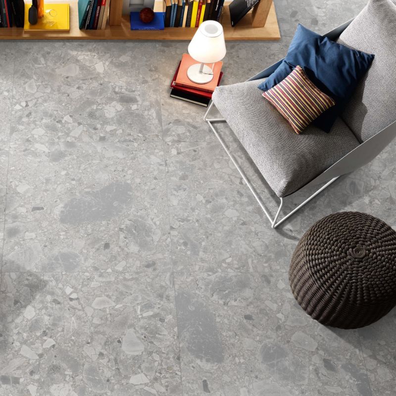 VERONA Silver Terrazzo Matt Tile 600x600 - Modern and Stylish Flooring Solution