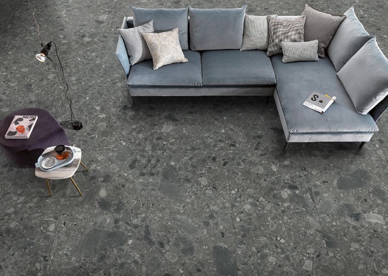 VERONA Charcoal Terrazzo Matt Tile 600x600 - Modern and Durable Flooring Solution