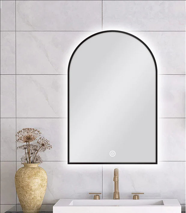 Bathroom with a modern arch-shaped  LED mirror installed in Berwick bathroom