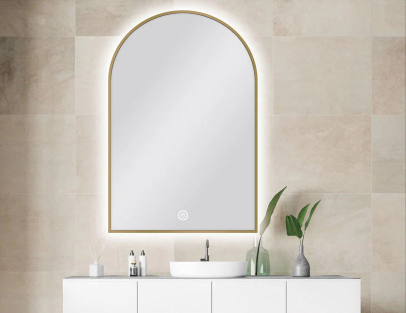 CARYSIL | ARCHED LED MIRROR | GOLD FRAME