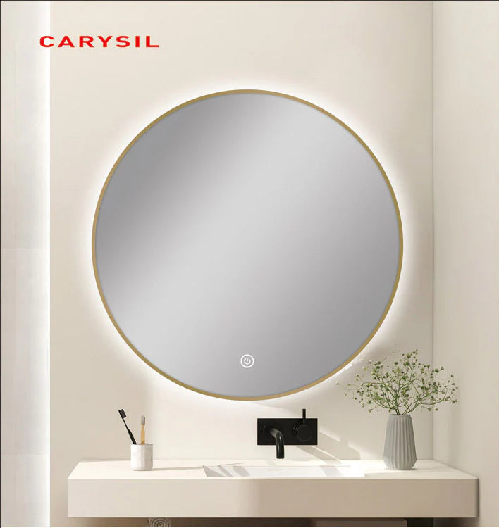 CARYSIL | ROUND LED MIRROR | GOLD FRAME