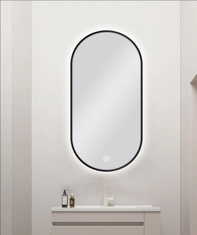 CARYSIL | PILL SHAPE LED MIRROR | BLACK FRAME