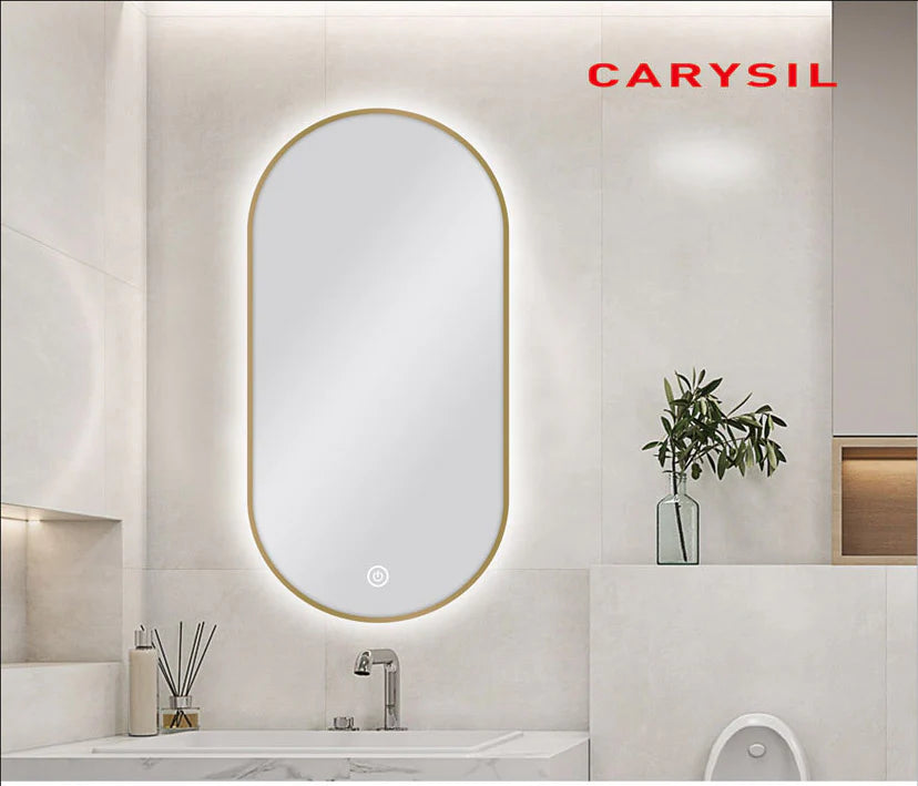 CARYSIL | PILL SHAPE LED MIRROR | GOLD FRAME