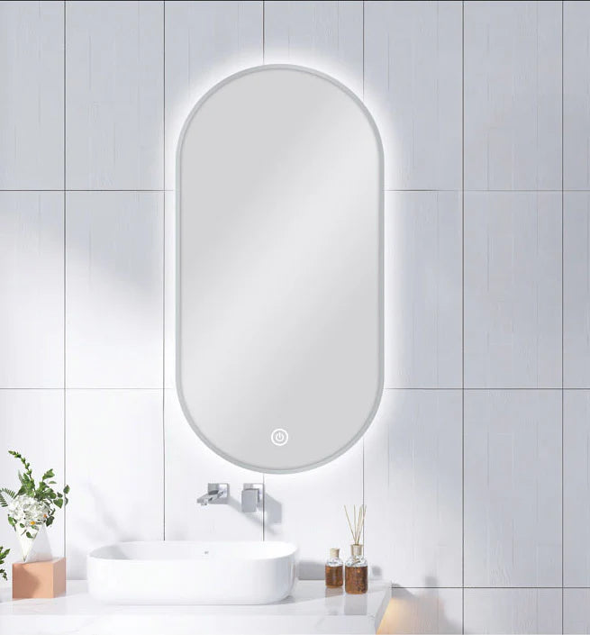 CARYSIL | PILL SHAPE LED MIRROR | BRUSHED NICKEL FRAME