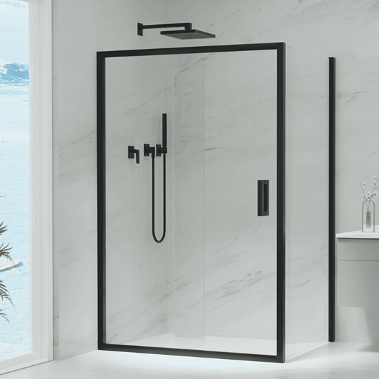 SEMI FRAMELESS SLIDING SHOWER | FRONT PANEL | MATT BLACK