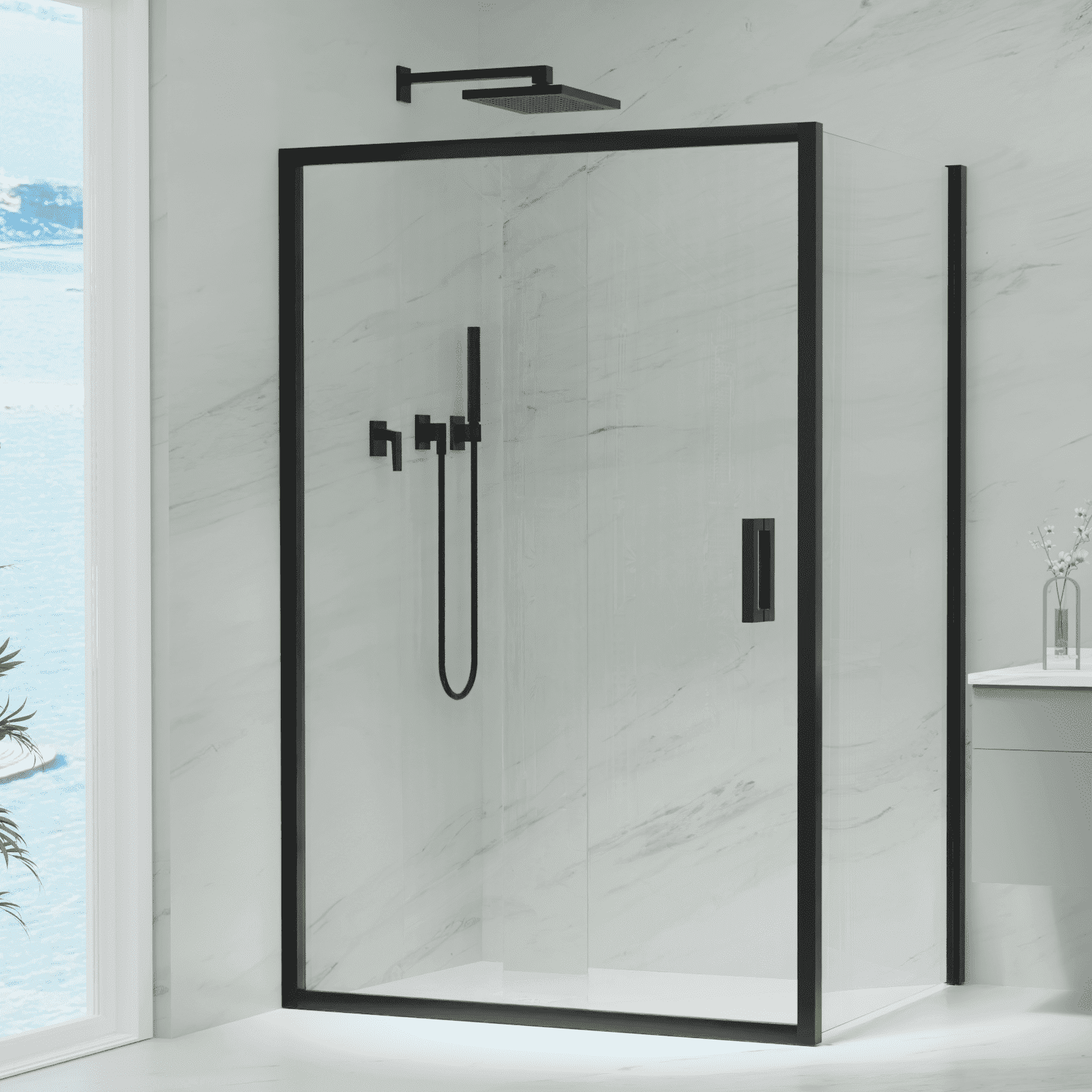 SEMI FRAMELESS SLIDING SHOWER | FRONT PANEL | MATT BLACK