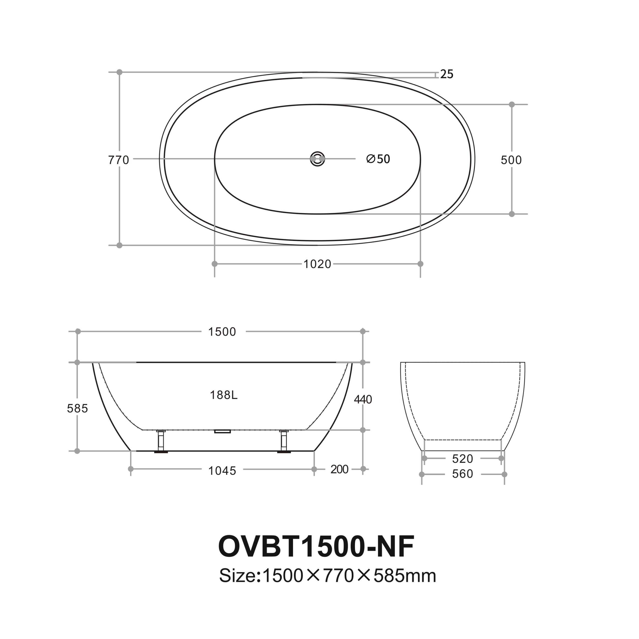 OLIVIA | FREESTANDING BATHTUB 1500 | MATT WHITE