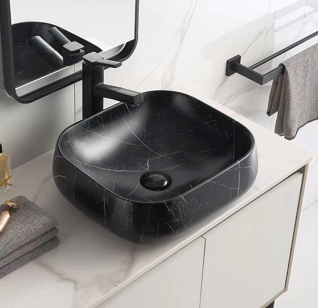 Square Basin in Black Marble - Elevate your bathroom with luxurious style and timeless sophistication