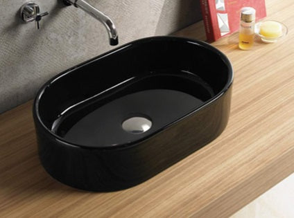 Oval basin in gloss black - sleek and modern addition to contemporary bathroom designs