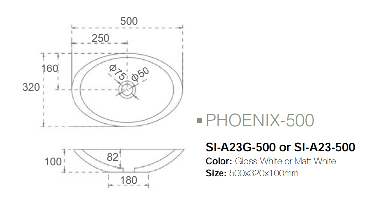 Phoenix-500 above counter solid surface basin - contemporary and sleek addition to modern bathrooms