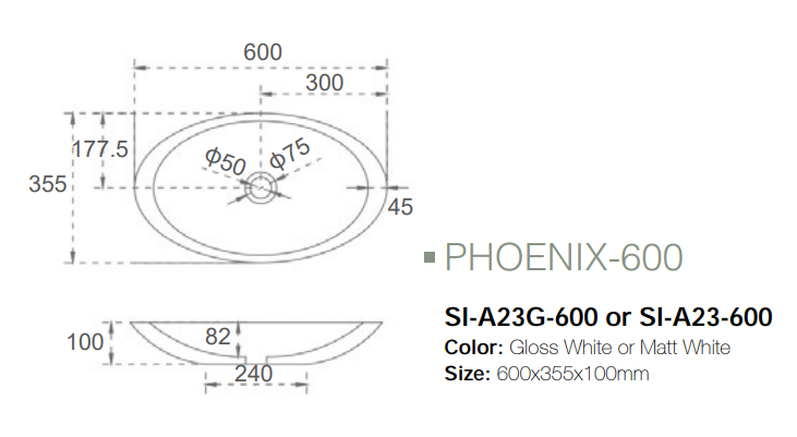 Phoenix-600 above counter solid surface basin - modern and stylish addition to any bathroom space