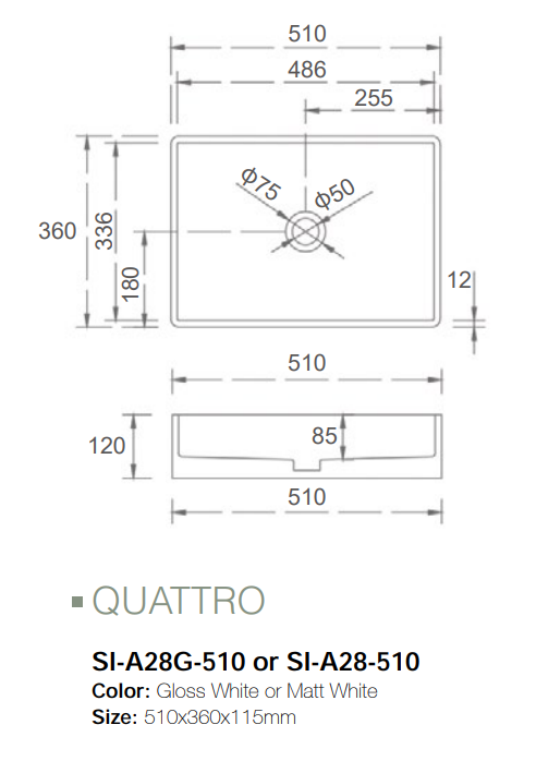 Quattro Above Solid Surface Basin - Sleek and modern design for contemporary bathrooms