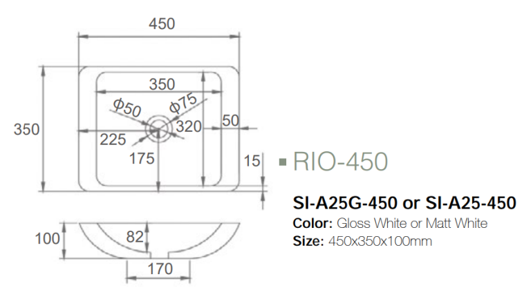 Rio-450 Above Solid Surface Basin - Modern, sleek design for contemporary bathrooms
