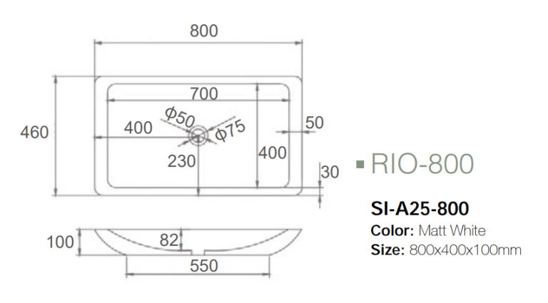 Rio-800 Above Solid Surface Basin - Sleek, contemporary design for modern bathroom setups