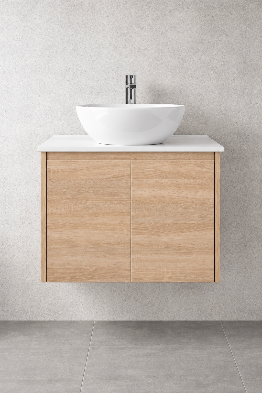 ROYCE 600MM WALL HUNG VANITY NATURAL TIMBER | CERAMIC TOP