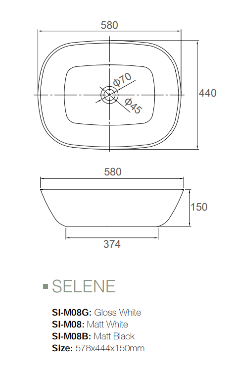 Selene Above Solid Surface Basin - Elegant design, perfect for contemporary bathrooms