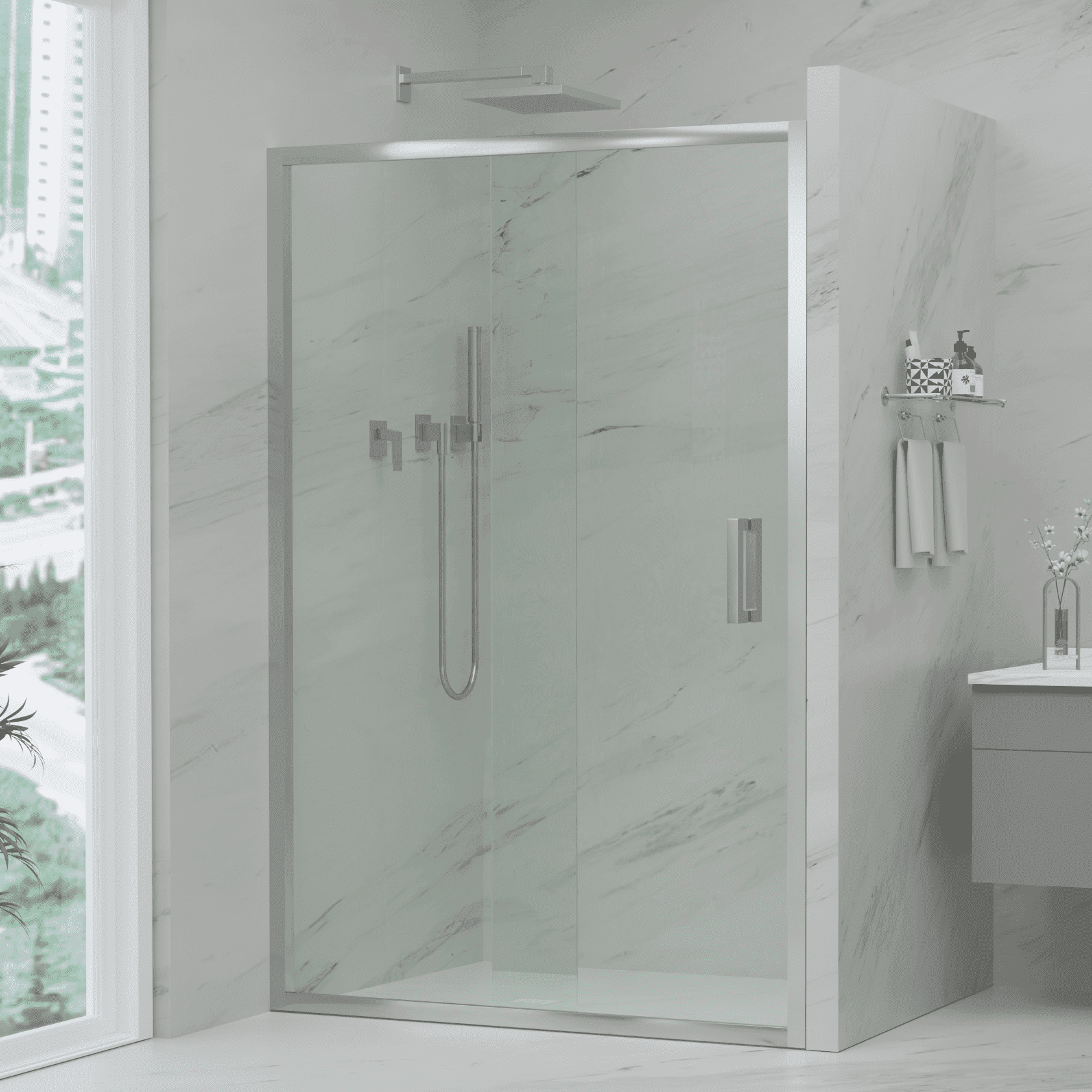 SEMI FRAMELESS SLIDING SHOWER SCREEN | FRONT PANEL | CHROME