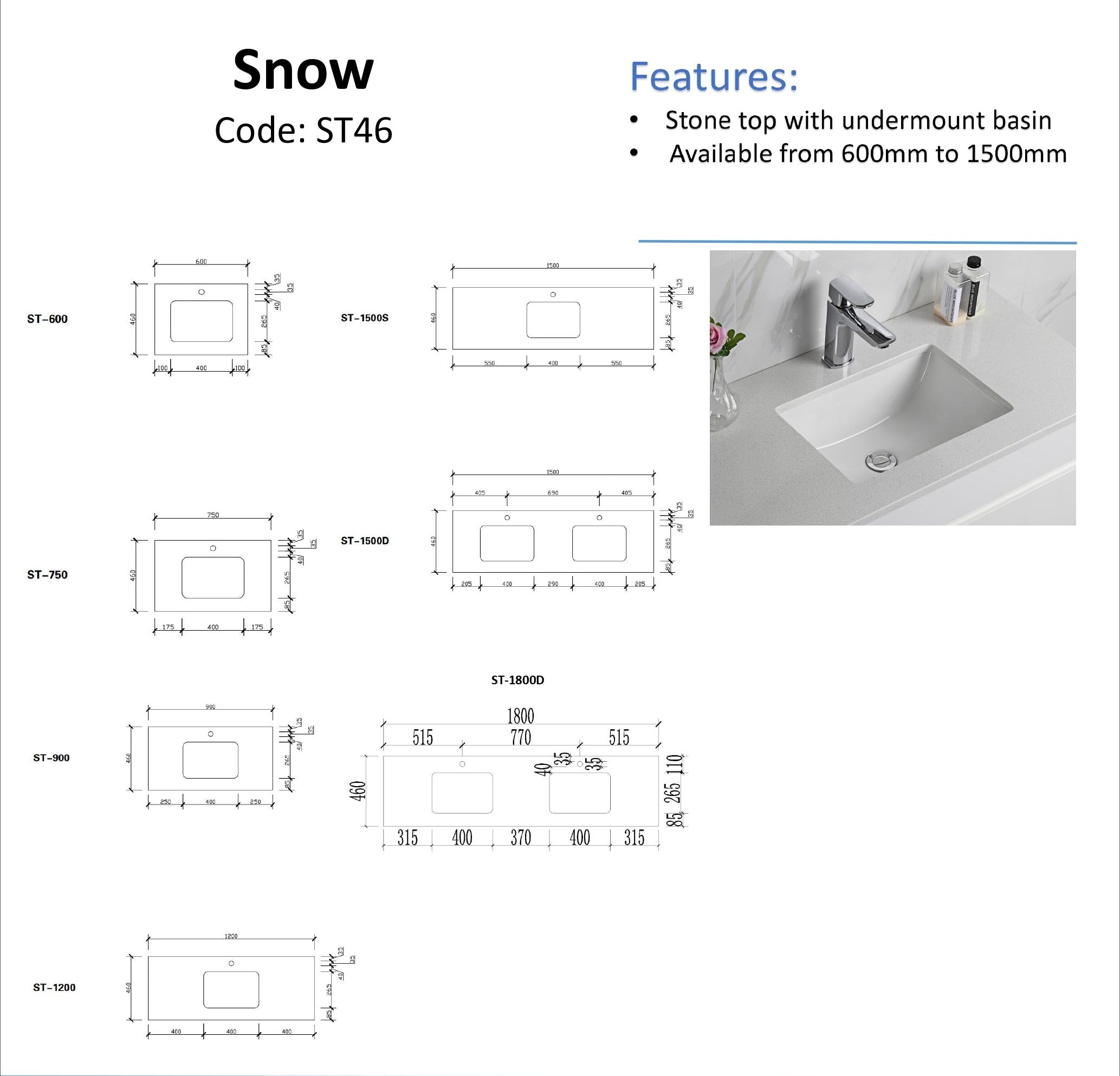 TUSCANA | 600MM WALL HUNG VANITY WITH STONE TOP WITH UNDERMOUNT BASIN