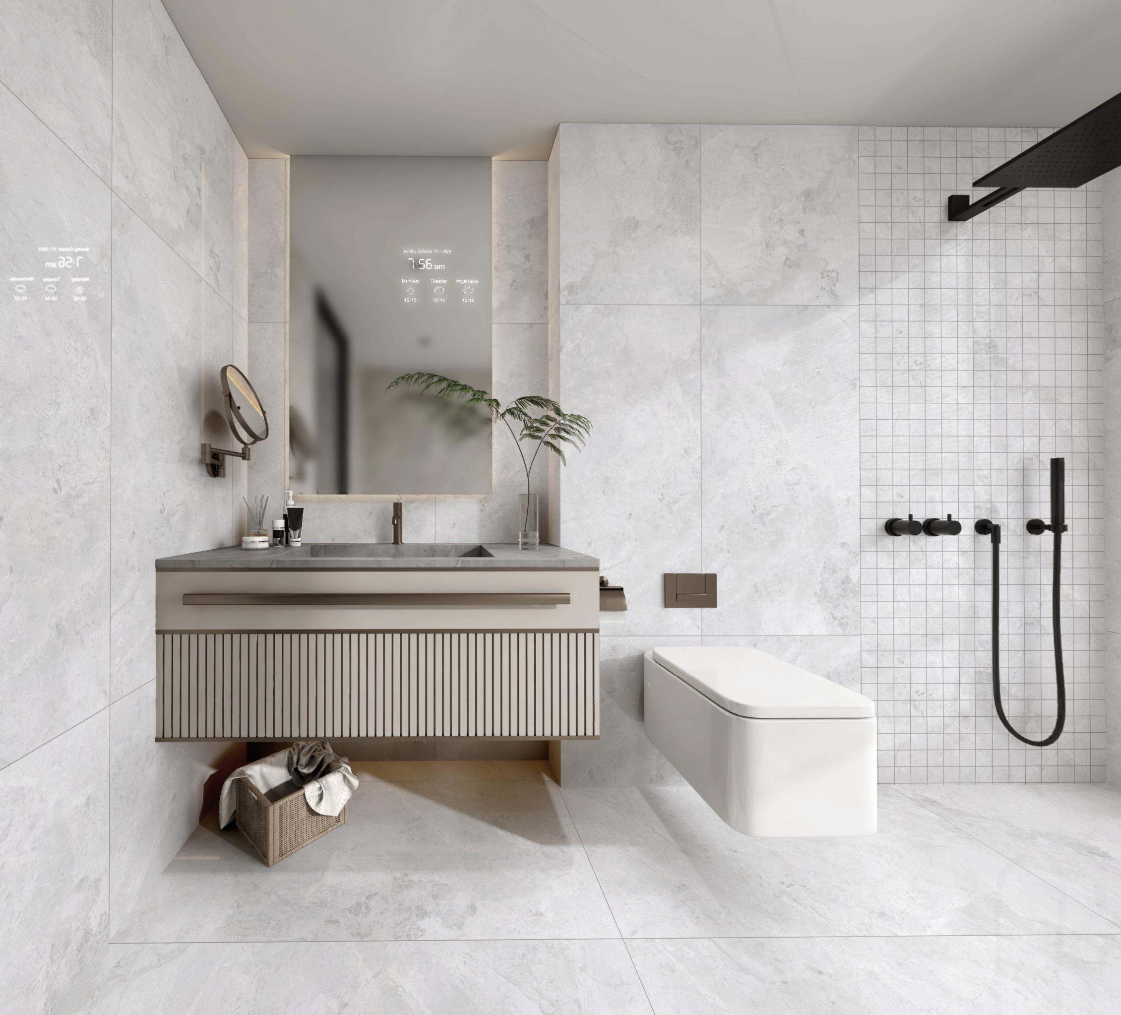 Large Format White Stone Bathroom Tile Australia
