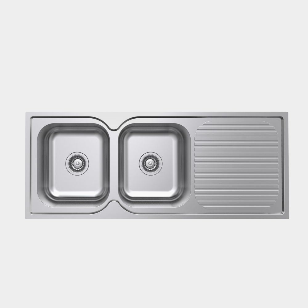 TURIN 1180 Double Bowl Sink with Drainer - Efficient and Stylish Kitchen Fixture