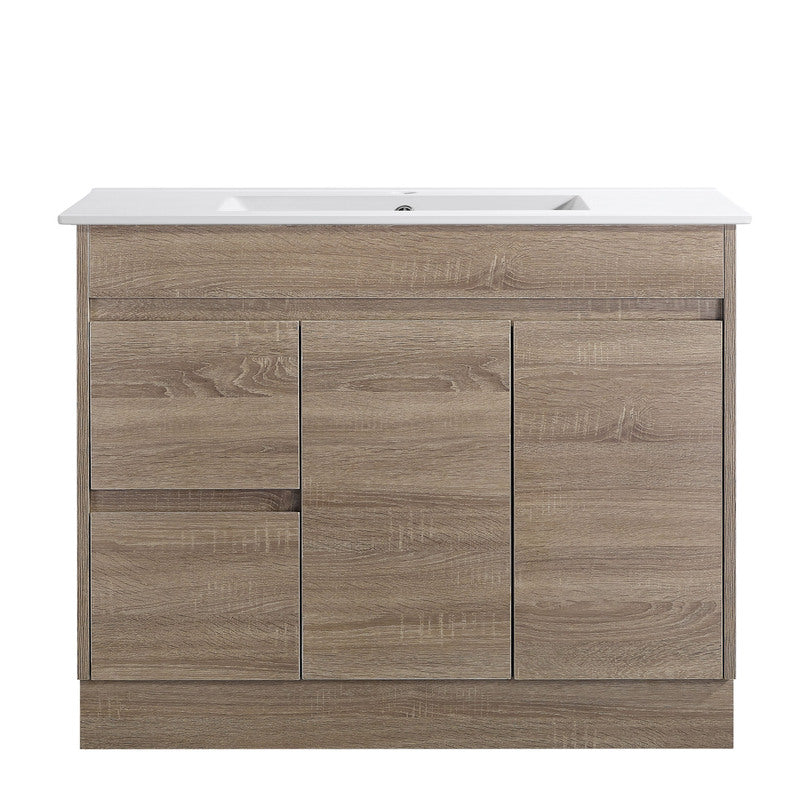 Timber look vfreestanding vanity installed in Berwick bathroom