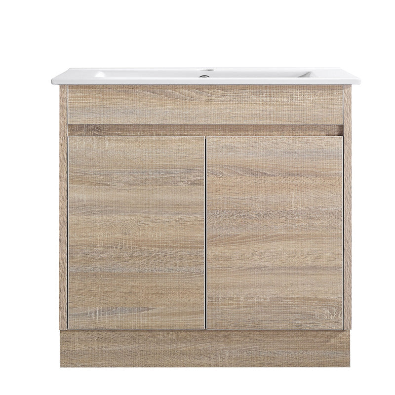 Timber look freestanding vanity installed in Berwick bathroom