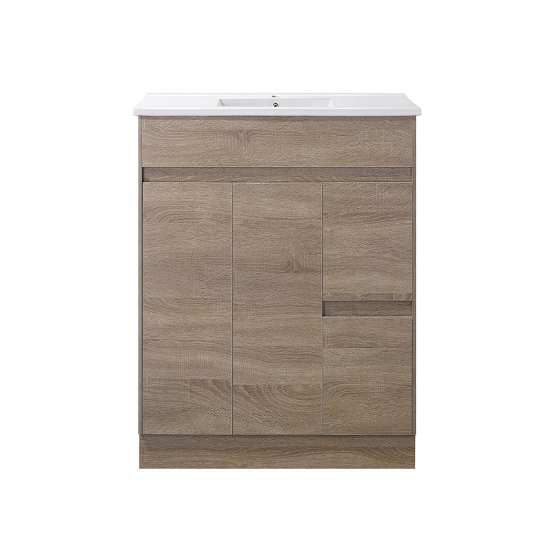 Timber look freestanding vanity installed in Berwick bathroom