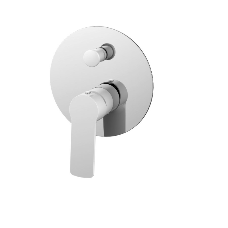 London flat plate shower mixer with diverter in chrome and white, modern and functional addition to your bathroom