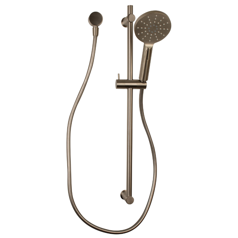 Milan round shower on rail in brushed nickel: Sleek design for modern bathrooms