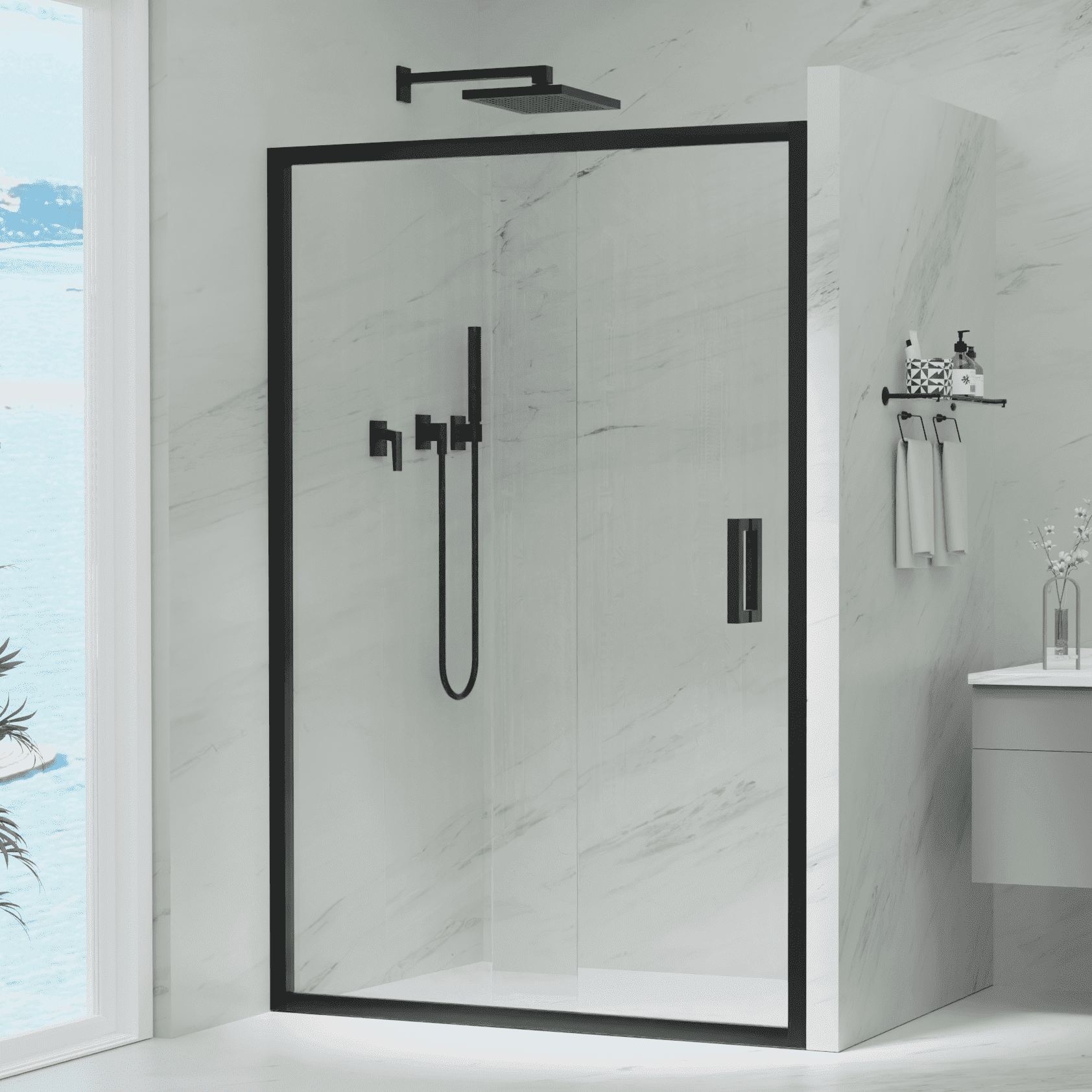 Sliding shower screen return panel in matte black: Modern design, durable construction
