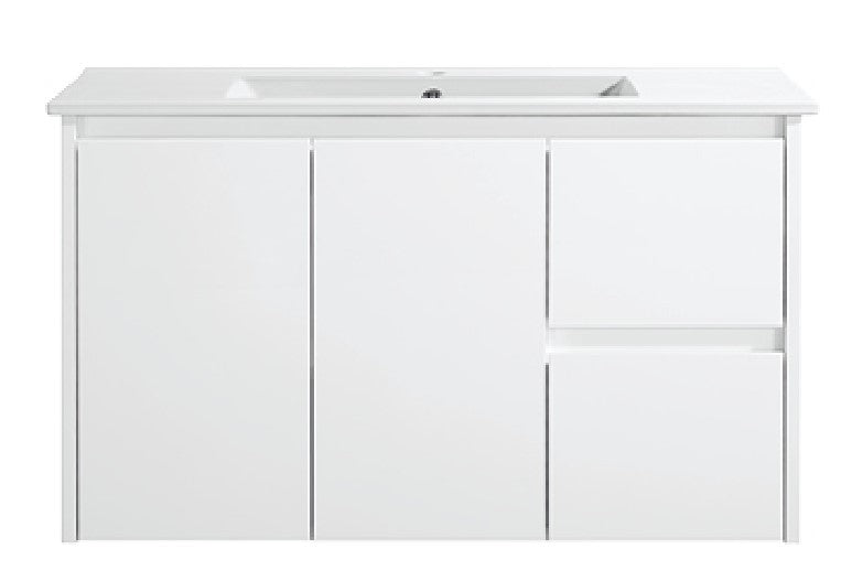 WILLOW | 900MM WALL HUNG VANITY | GLOSS WHITE | CERAMIC TOP