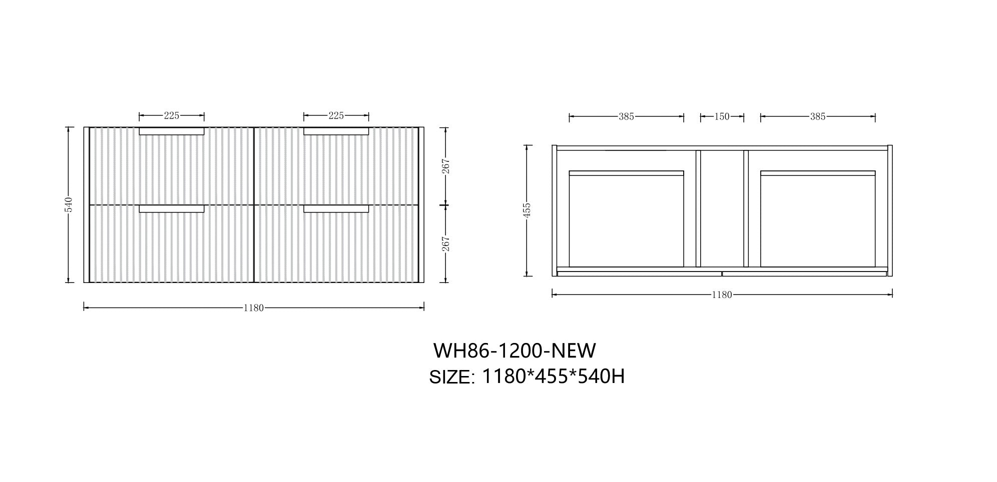 ELENA 1200MM WALL HUNG VANITY | CERAMIC TOP