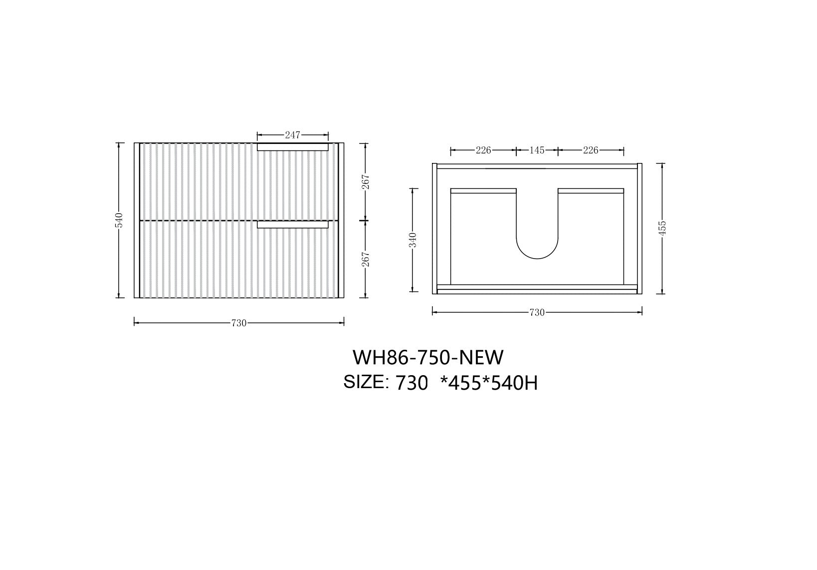 ELENA 750MM WALL HUNG VANITY | CERAMIC TOP