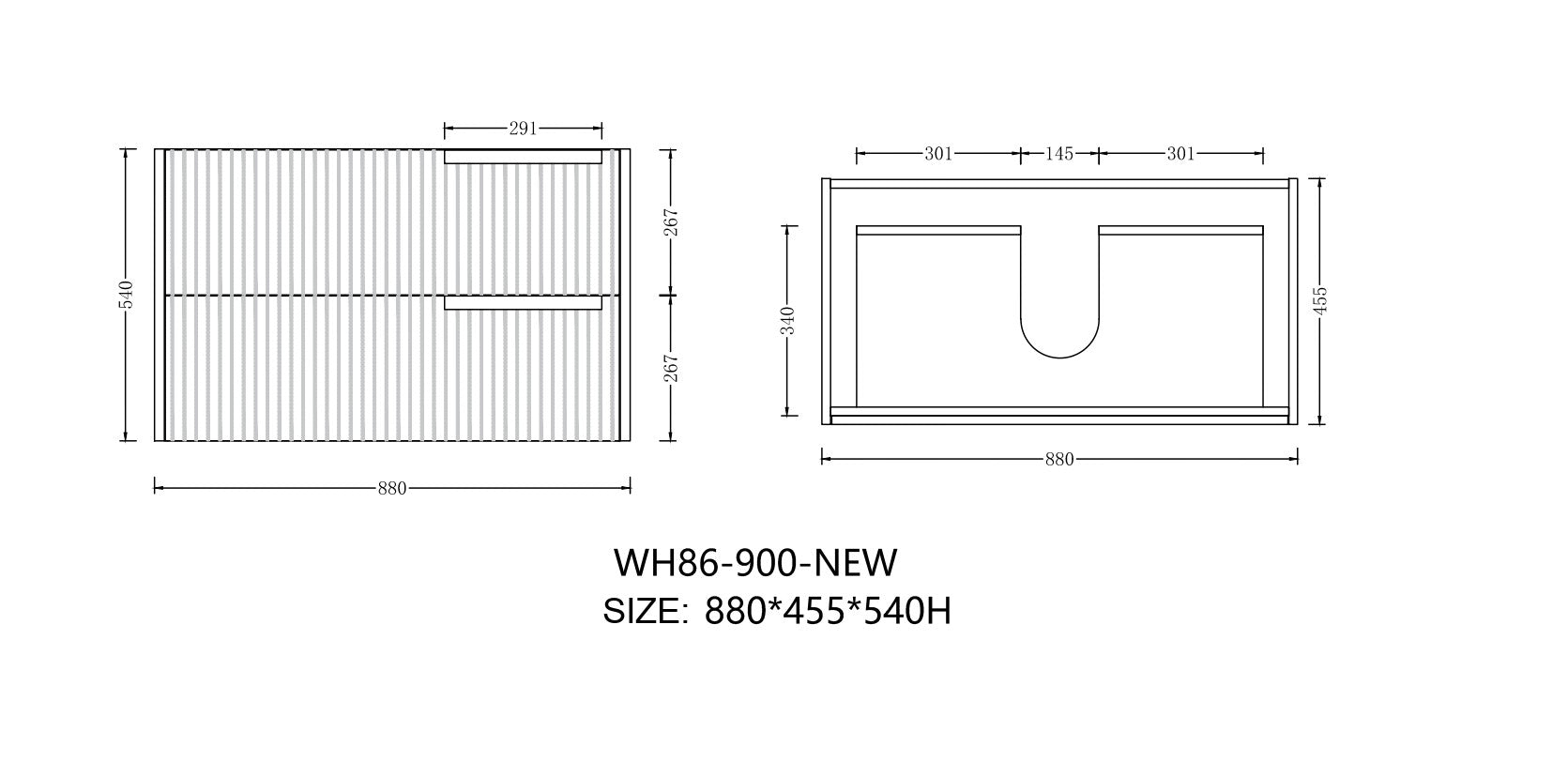 ELENA 900MM WALL HUNG VANITY | CERAMIC TOP