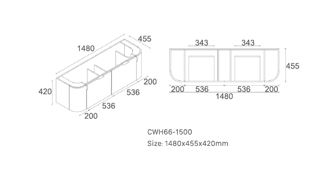 PLATEAU 1500MM WALL HUNG VANITY | STONE TOP