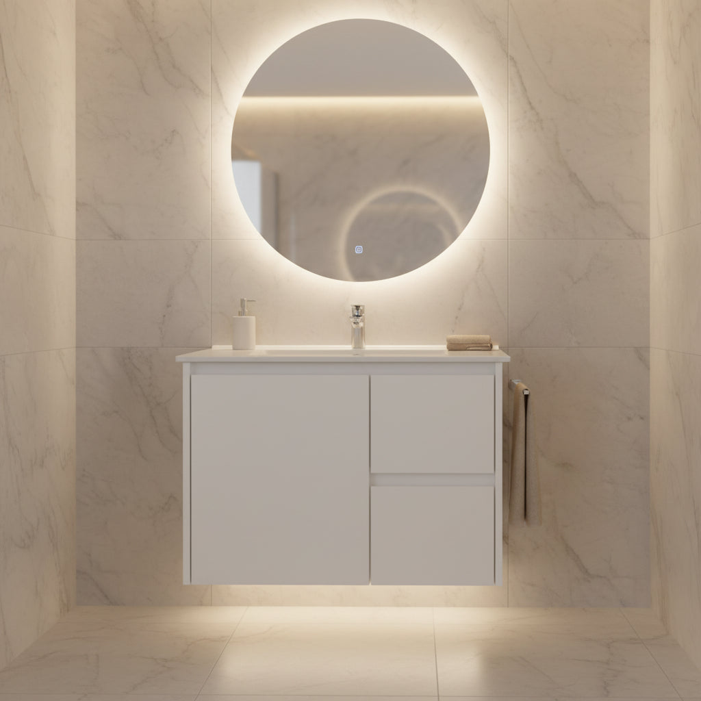 WILLOW | 750MM WALL HUNG VANITY | GLOSS WHITE | CERAMIC TOP