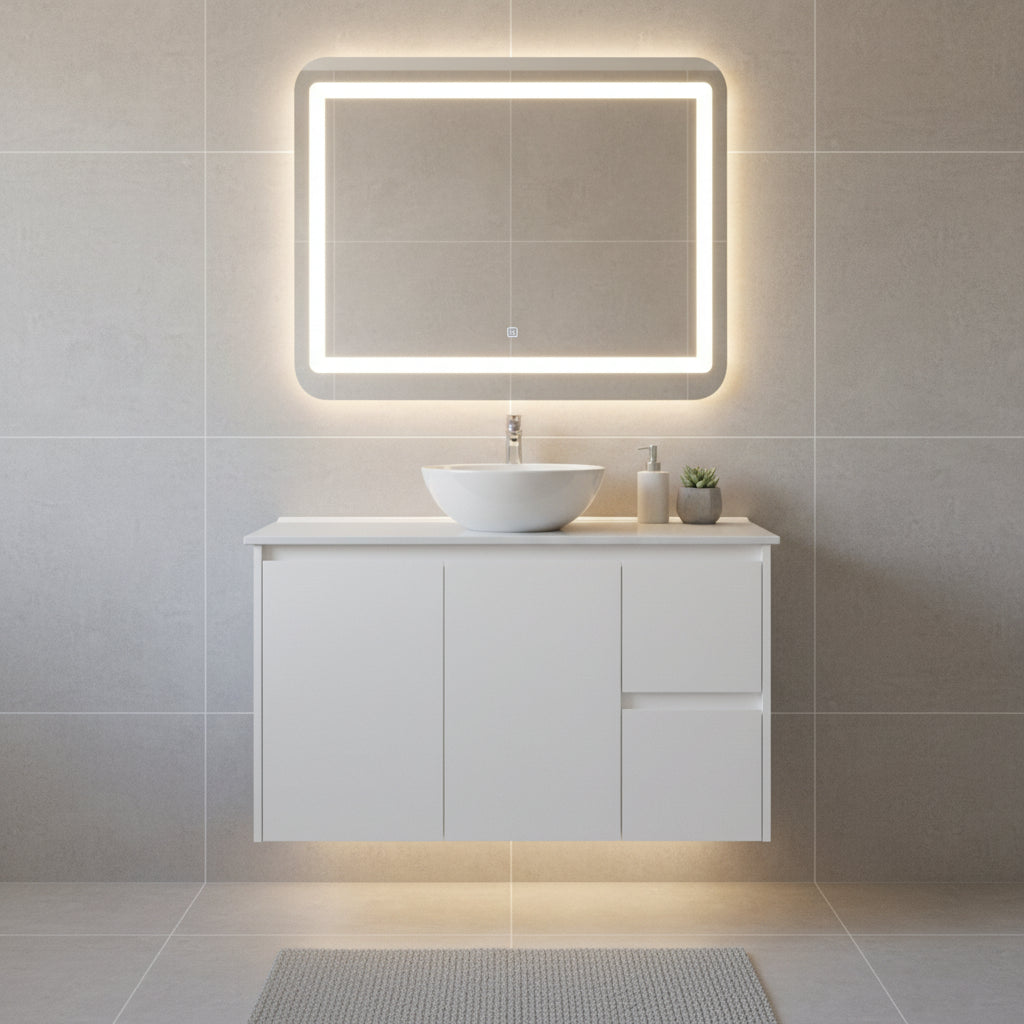 WILLOW | 900MM WALL HUNG VANITY | GLOSS WHITE | STONE TOP