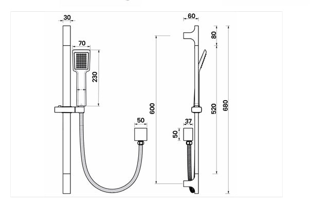 Square Shower Rail in Black - Elevate your bathroom with sleek design and modern functionality