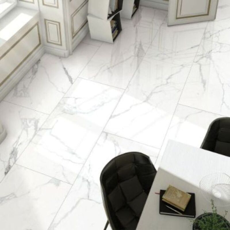 Statuario Bianco Polished 450x900 - Elevate your space with timeless elegance and sleek sophistication