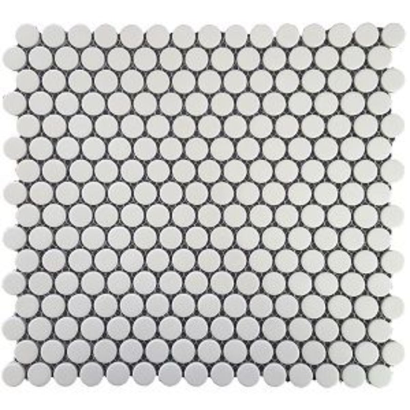 Penny round white gloss glazed porcelain tiles 310x315mm - sleek and versatile choice for modern interiors