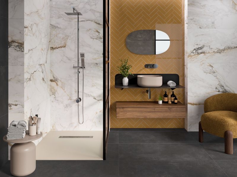 Lux Pisa Gold polished rectangular tiles: Elevate your space with modern sophistication
