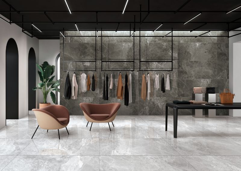 Schwarz Grey Polished Porcelain Tile - Chic and modern, 600x600 size for stylish interiors
