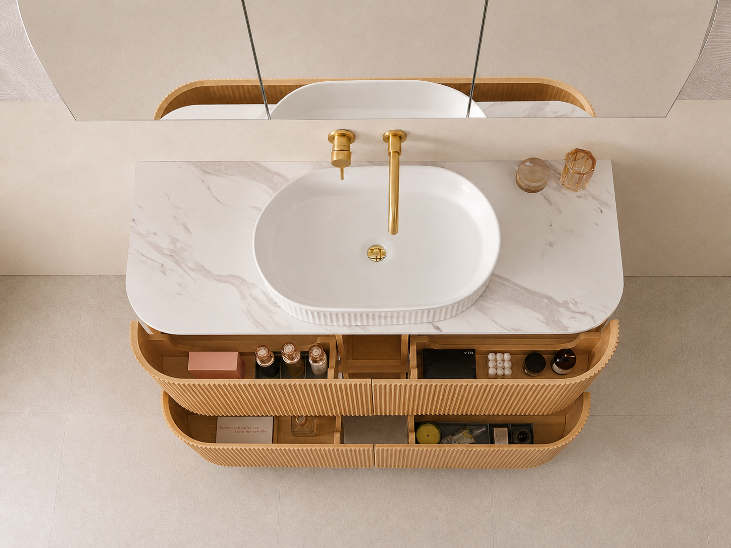 KINGSLEY 1500MM FREE STANDING VANITY | ROSEWOOD | STONE TOP