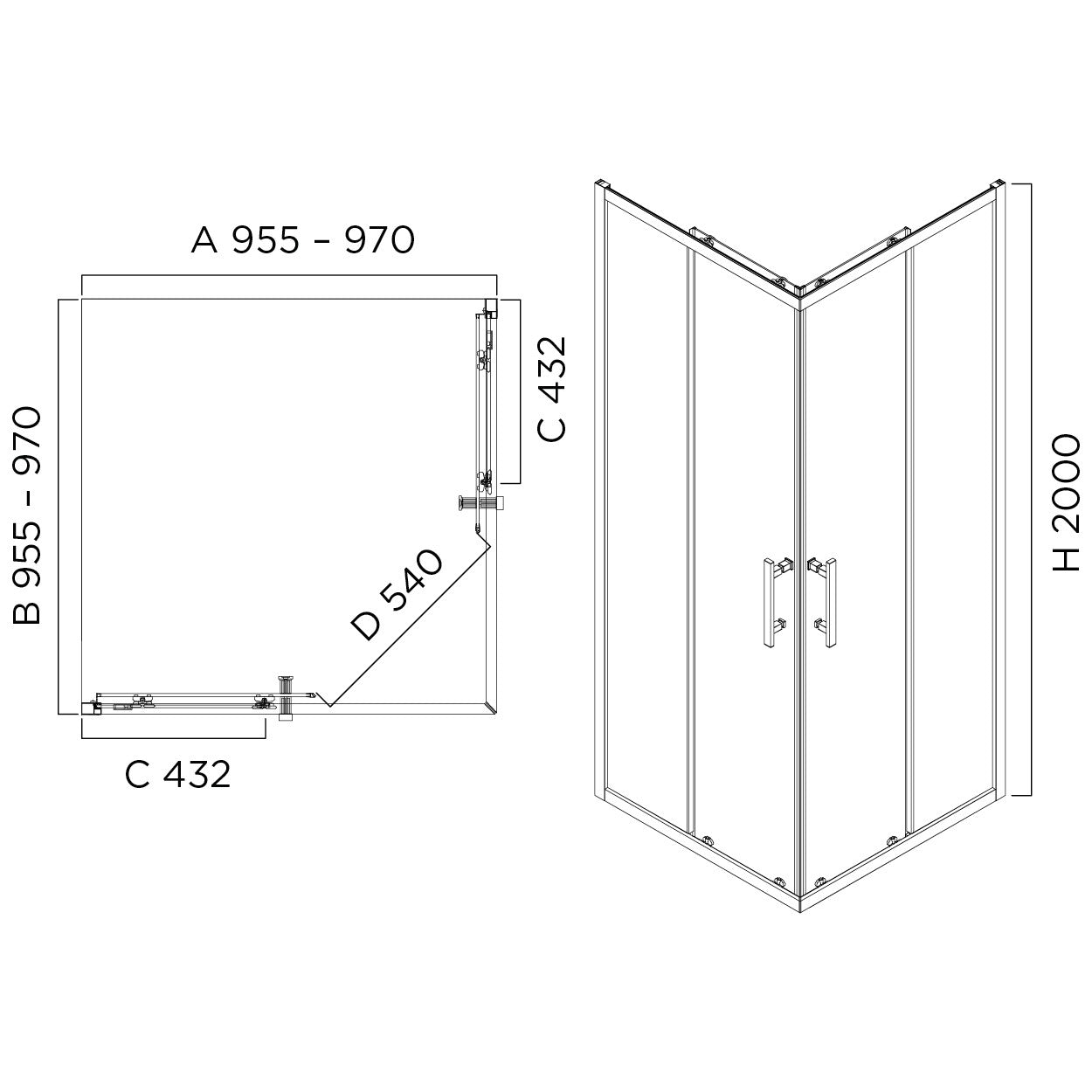LOUVE | SQUARE SLIDER | SHOWER SCREEN | 1000X1000