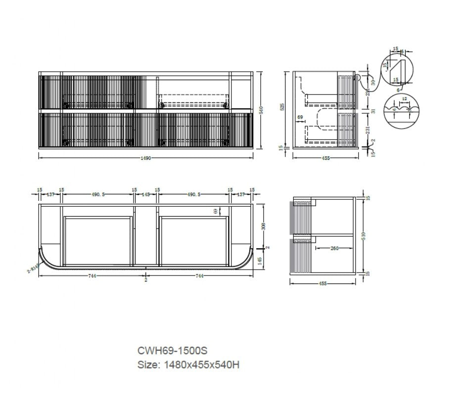WIDSOR 1500MM WALL HUNG VANITY | STONE TOP